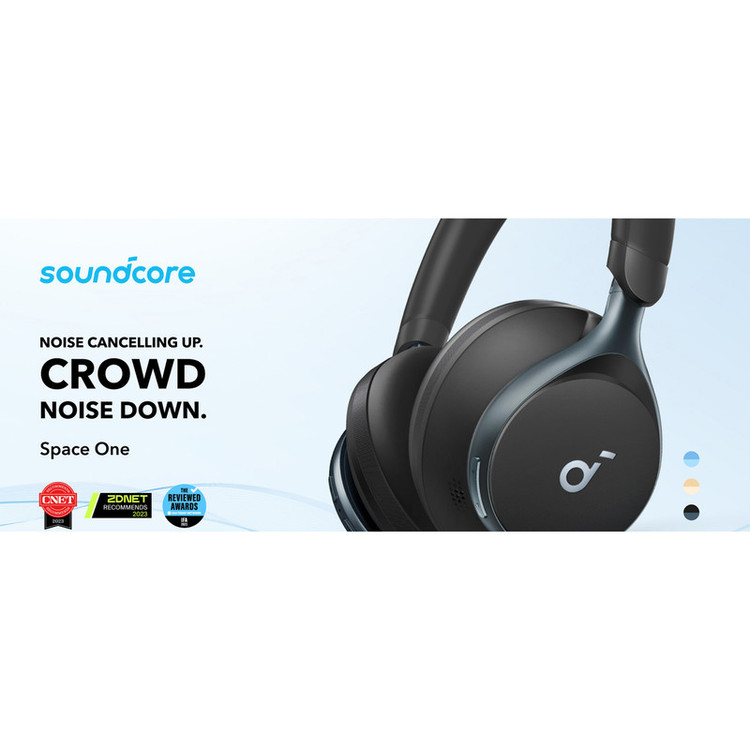 هدفون بیسیم انکر مدل Space One با نویز کنسلینگ فعال (ANC)، درگاه شارژ USB Type-C، مقاوم در برابر رطوبت و عرق